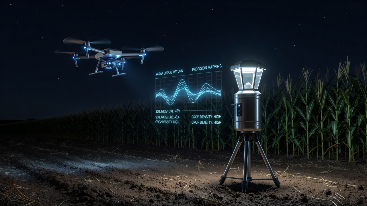 Processed radar imagery showing crop density variations captured across multiple lantern units at night